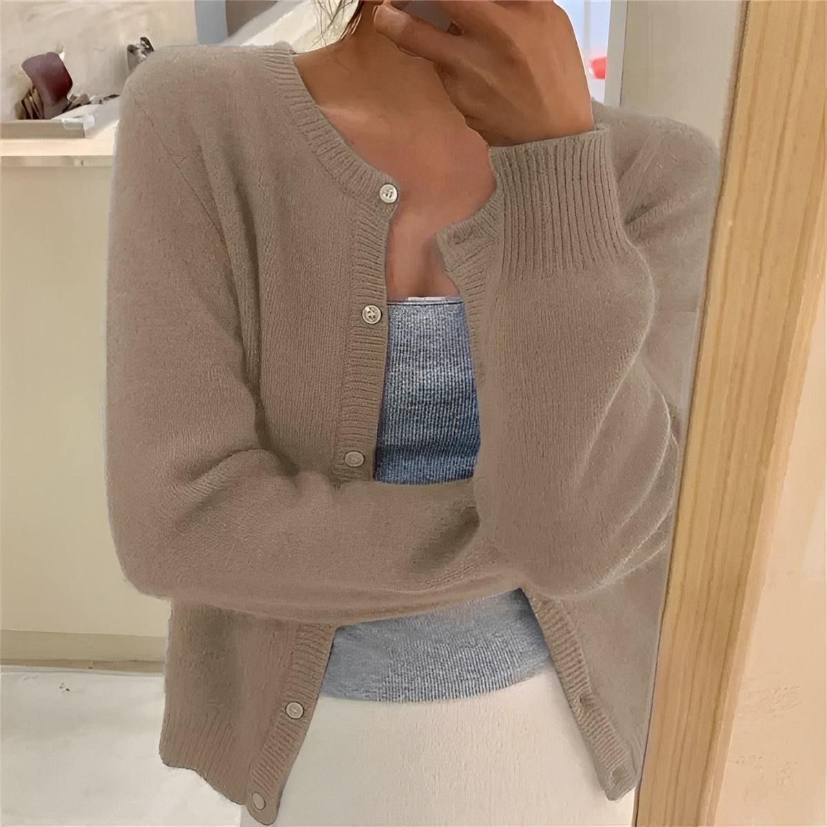 Women's Cardigan - Button Closure, Ribbed Cuffs, Regular Fit