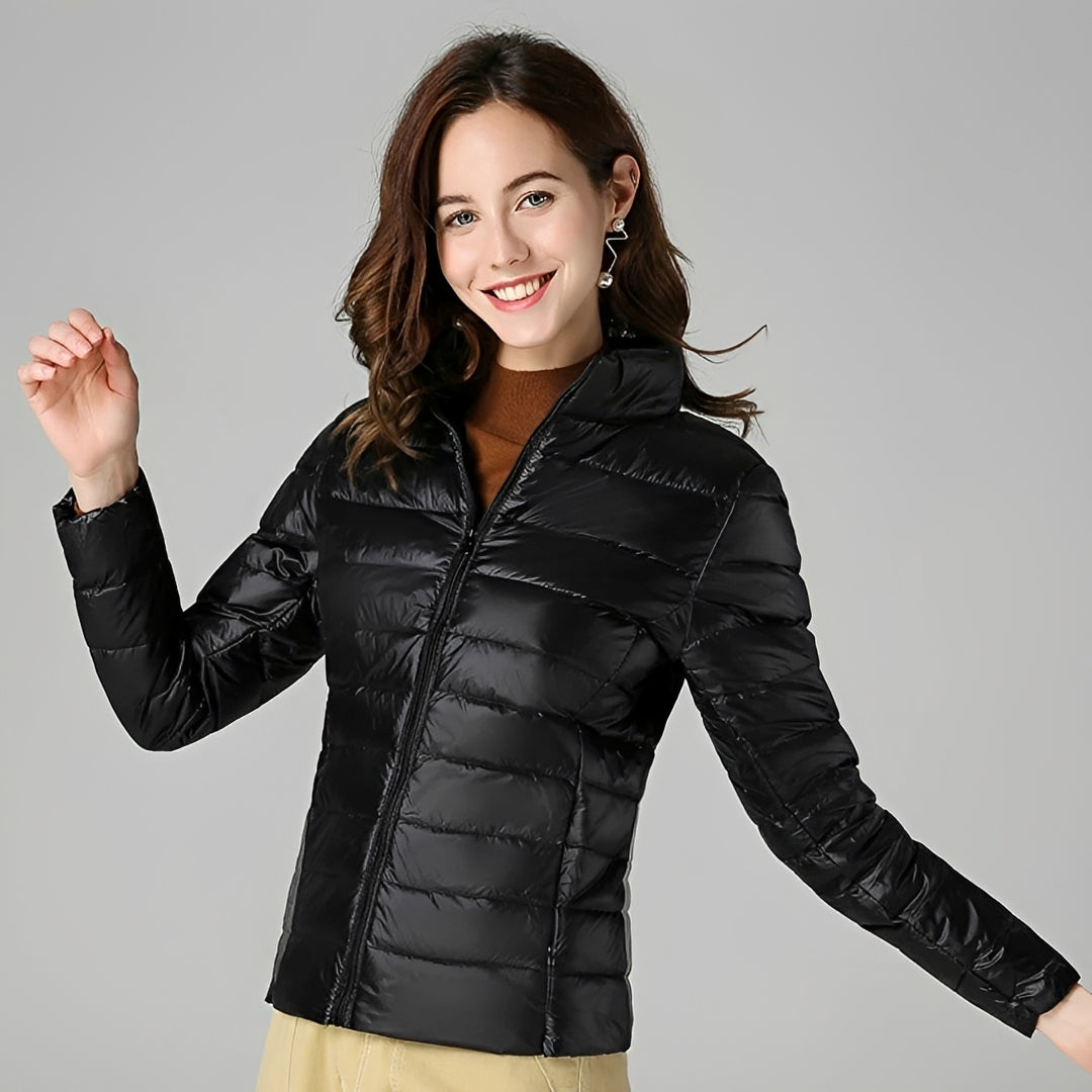 Women’s Lightweight Jacket - Quilted Design, Zip Closure, Stand Collar