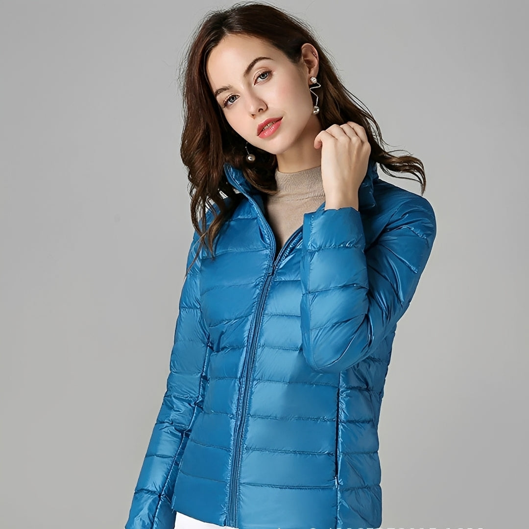 Women’s Lightweight Jacket - Quilted Design, Zip Closure, Stand Collar