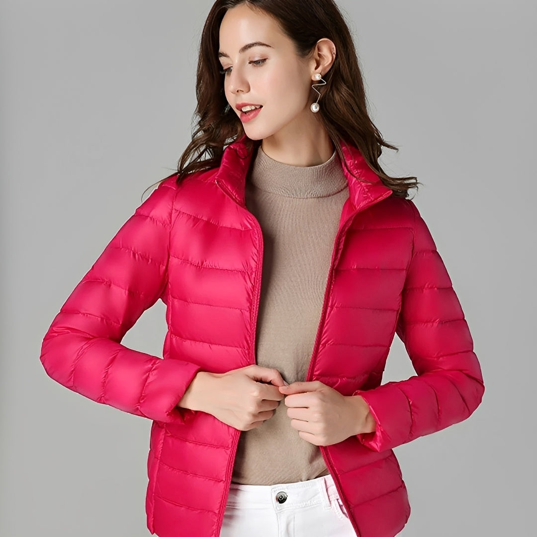 Women’s Lightweight Jacket - Quilted Design, Zip Closure, Stand Collar