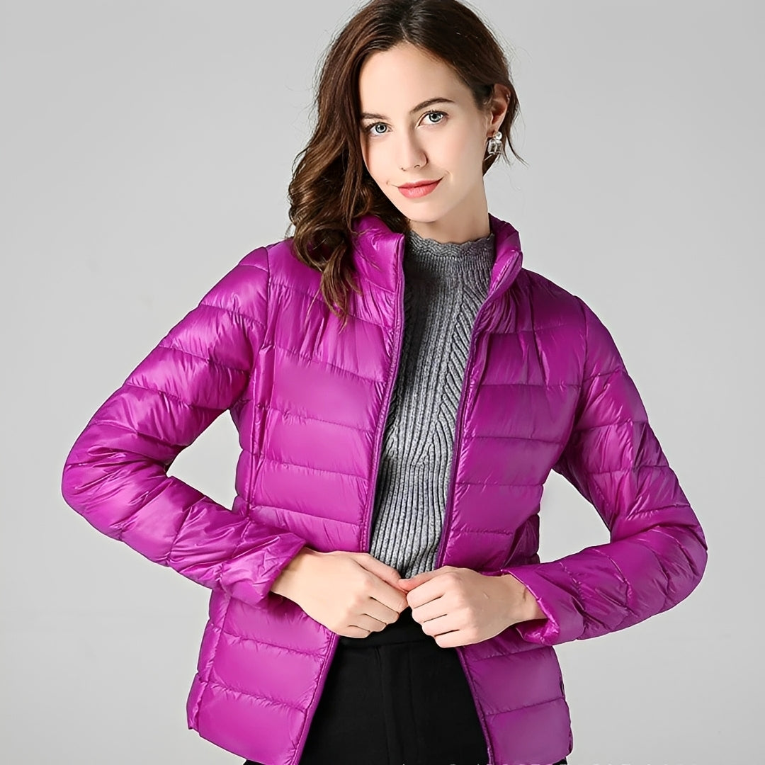 Women’s Lightweight Jacket - Quilted Design, Zip Closure, Stand Collar