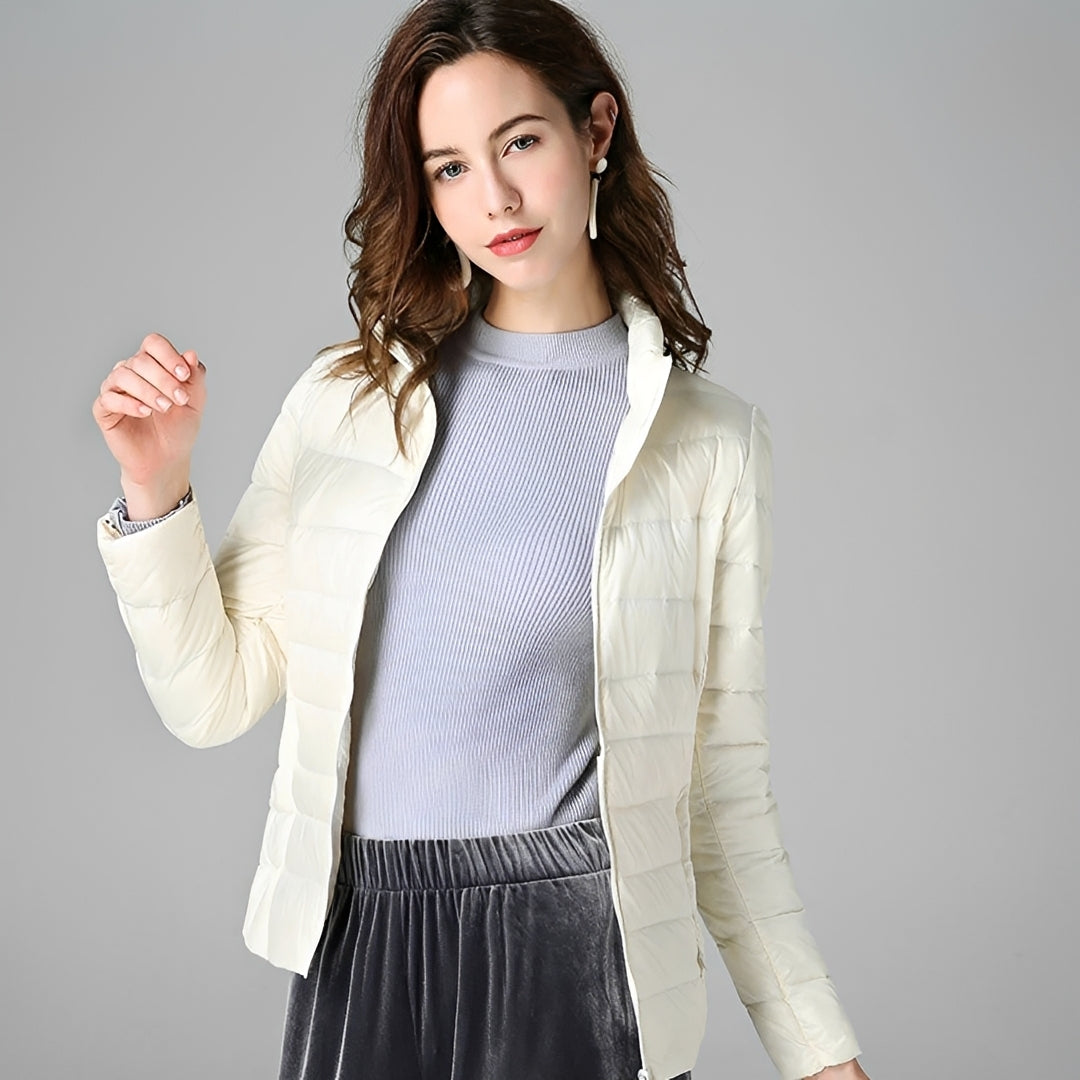 Women’s Lightweight Jacket - Quilted Design, Zip Closure, Stand Collar